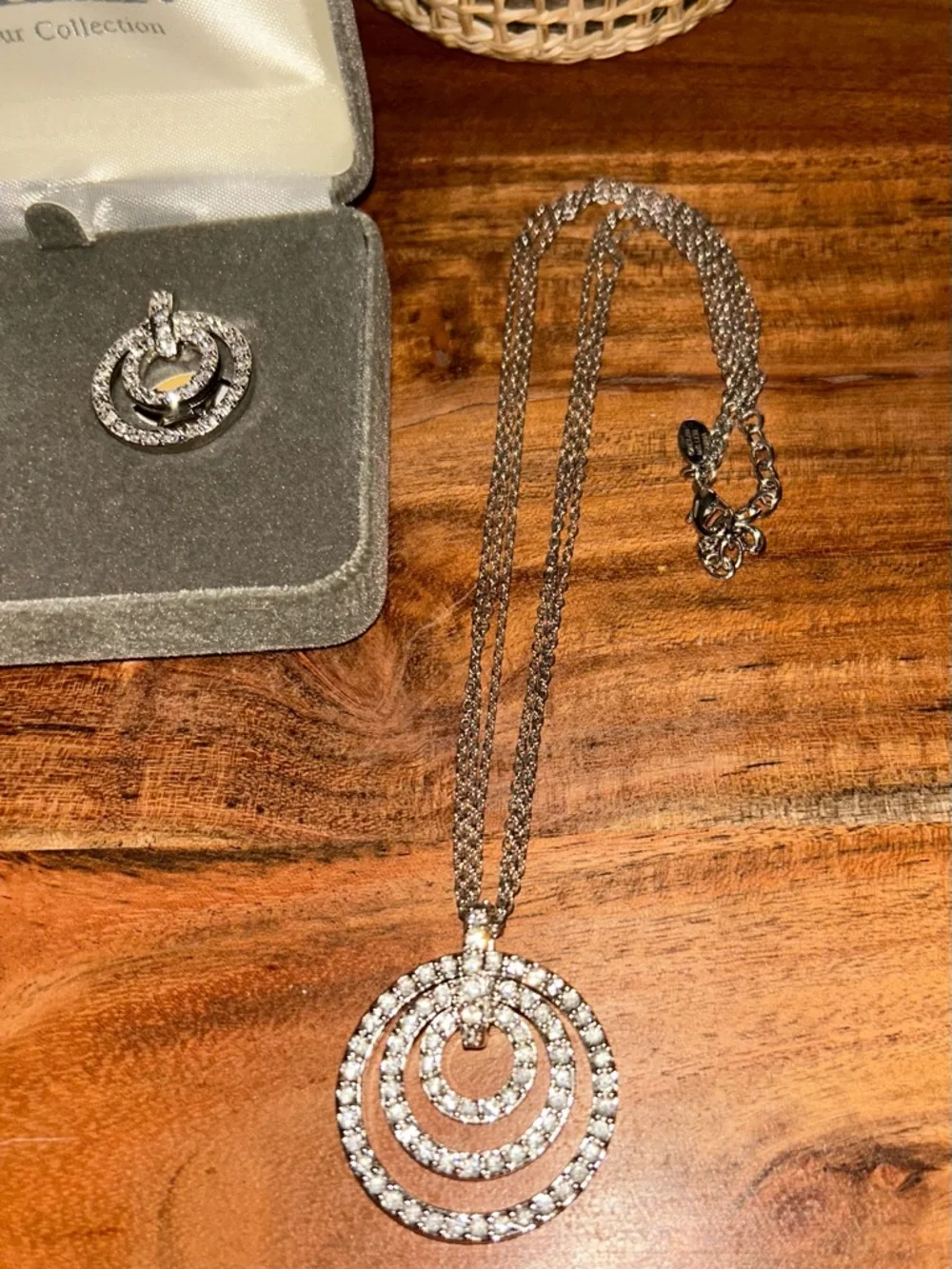 Vintage NOLAN MILLER Silver Tone Clear crystals Circles Necklace and Earrings